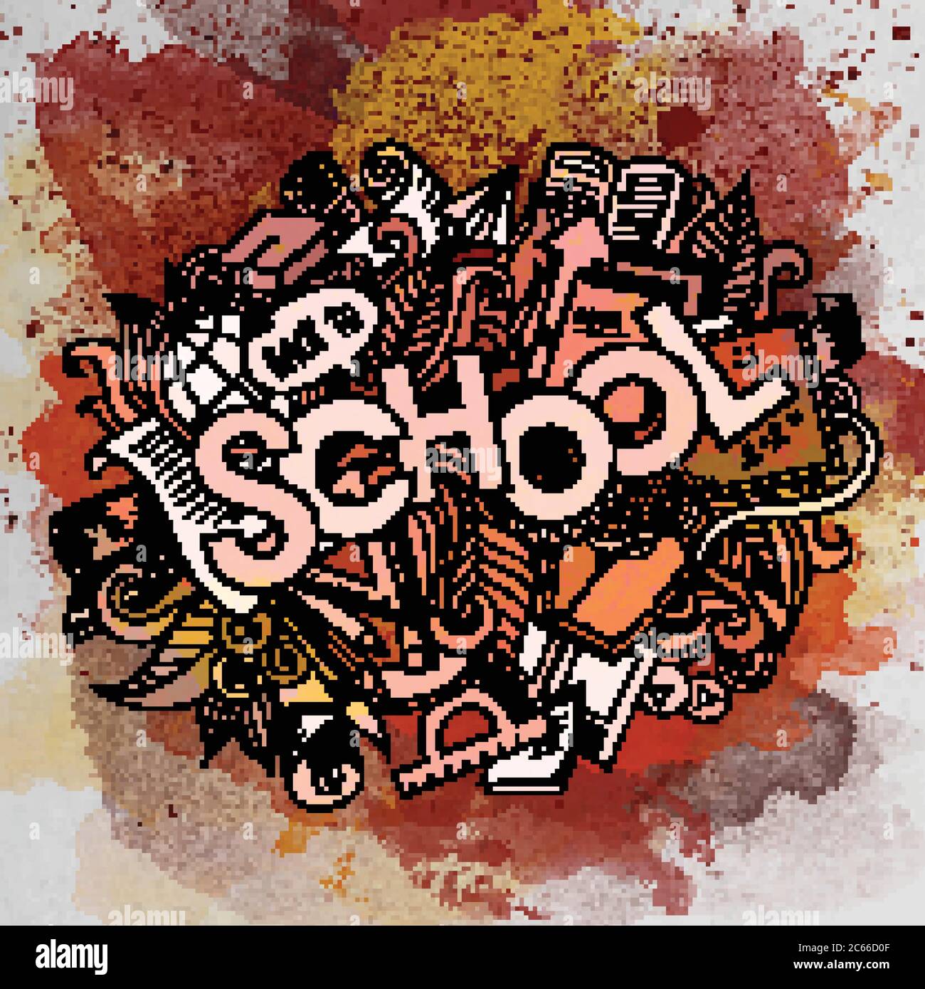 School hand lettering and doodles elements watercolor vector Stock ...