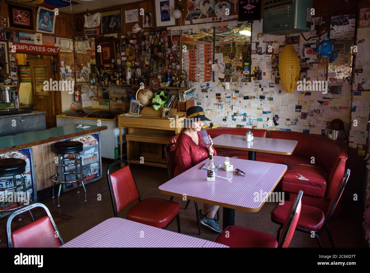 Tourist inside Bagdad Cafe in California, USA Stock Photo