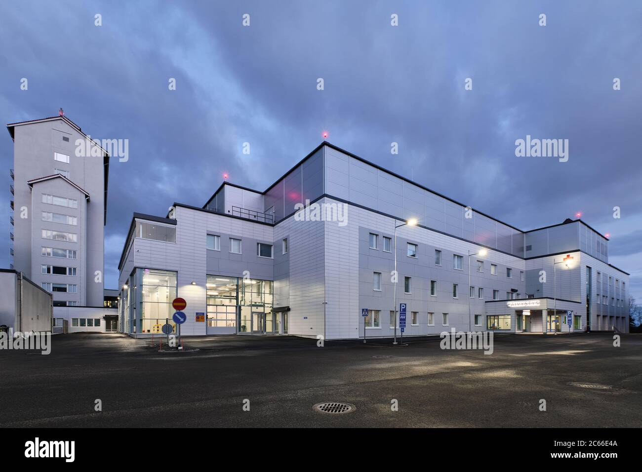 Joensuu, Finland - April 26, 2020: The brand new building of North Karelia Central Hospital emergency rooms. Stock Photo
