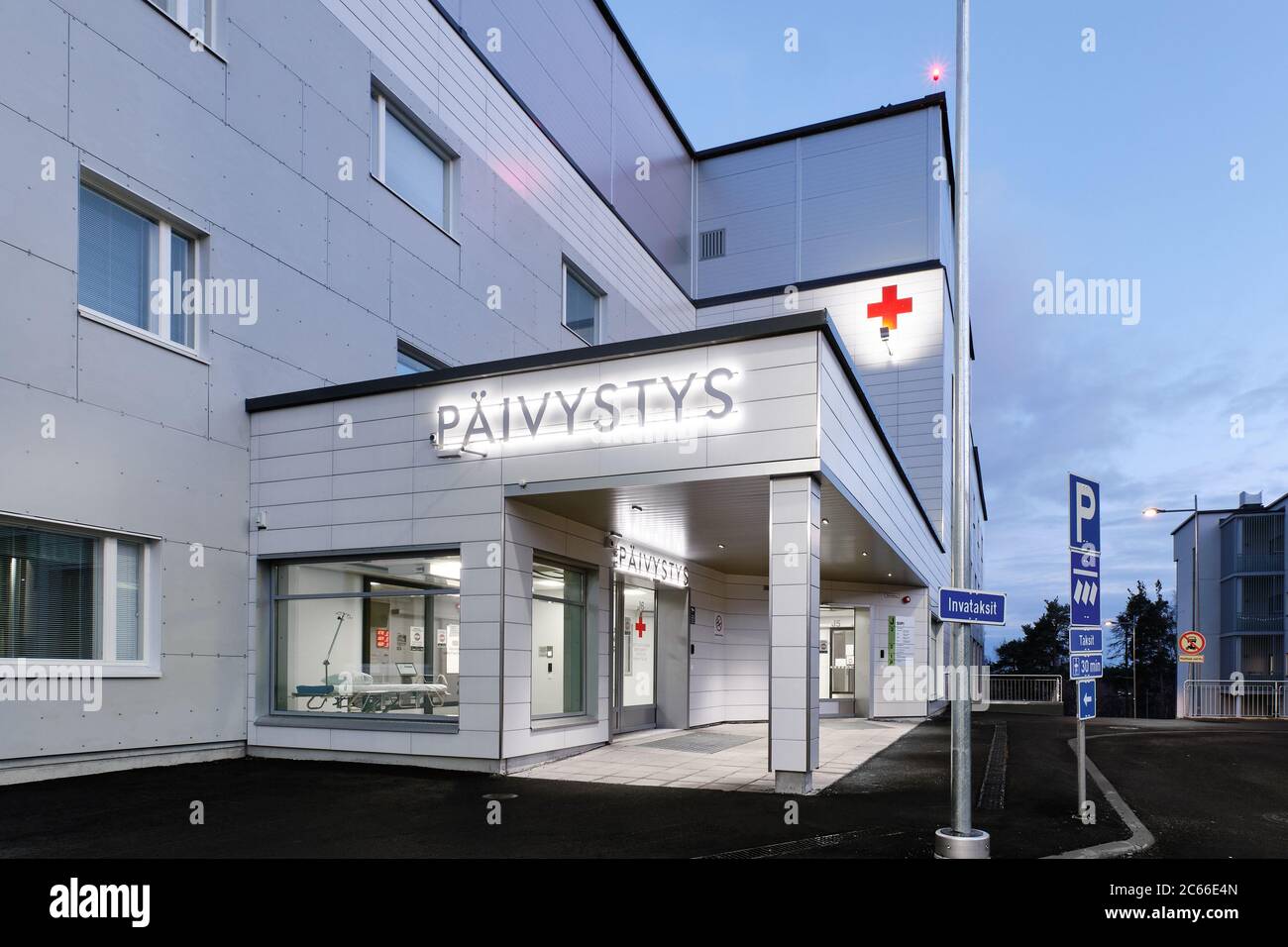 Joensuu, Finland - April 26, 2020: The brand new building of North Karelia Central Hospital emergency rooms. Stock Photo