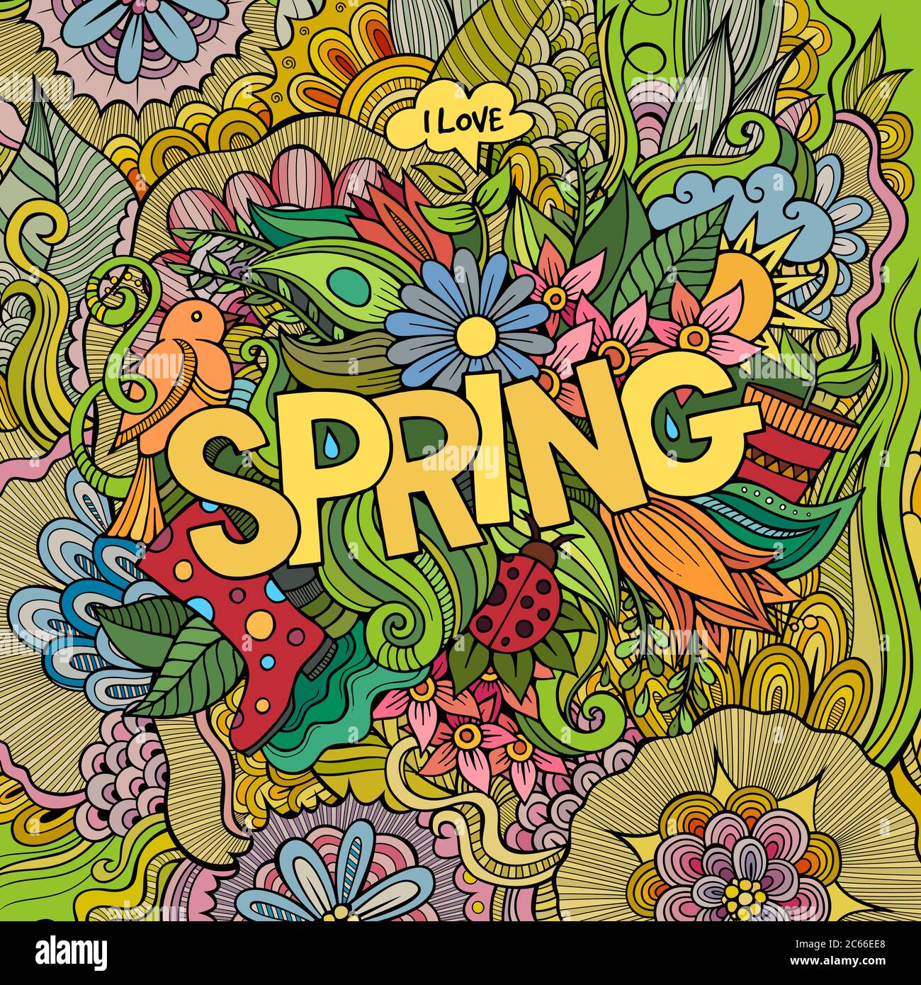 Spring hand lettering and doodles elements Stock Vector