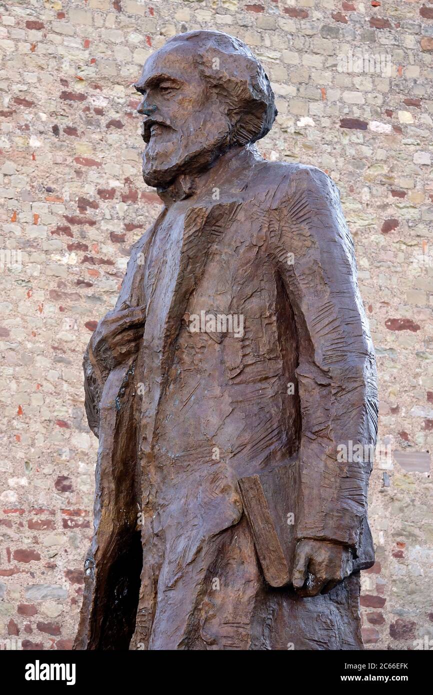 Statue of Karl Marx on Simeonsstiftplatz Square, Trier, Moselle, Rhineland-Palatinate Stock Photo