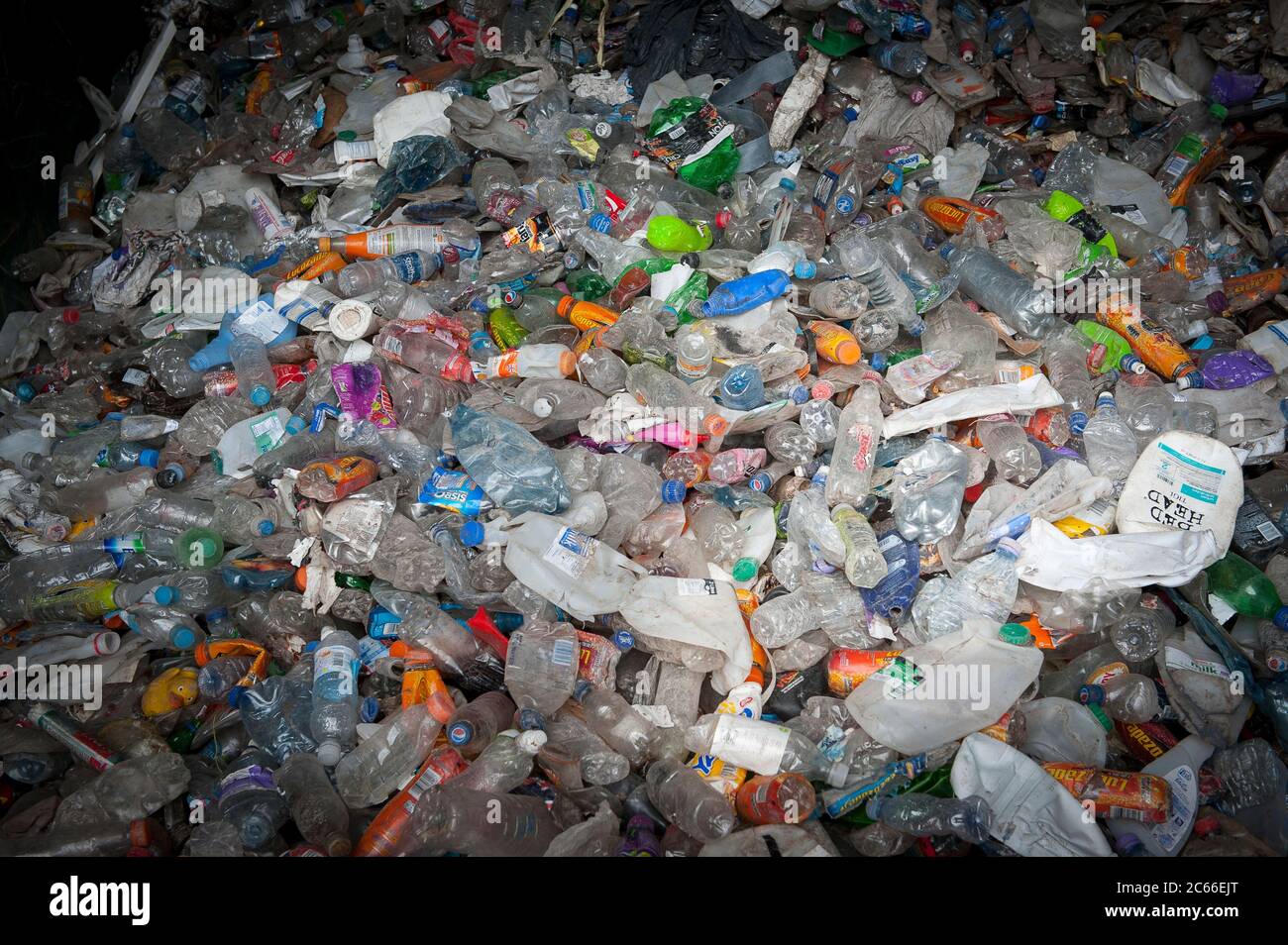 Pile of plastic in a recycling plant in Liverpool, England, UK Stock