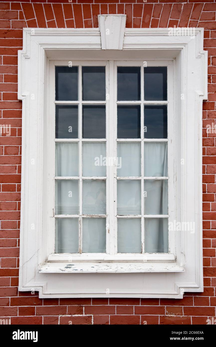 Window on the red brick wall old building Stock Photo - Alamy