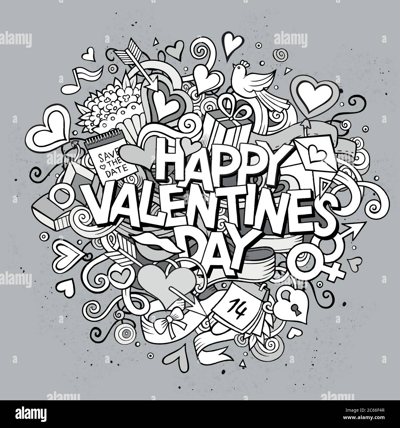 Cartoon vector hand drawn Doodle Happy Valentines Day Stock Vector ...