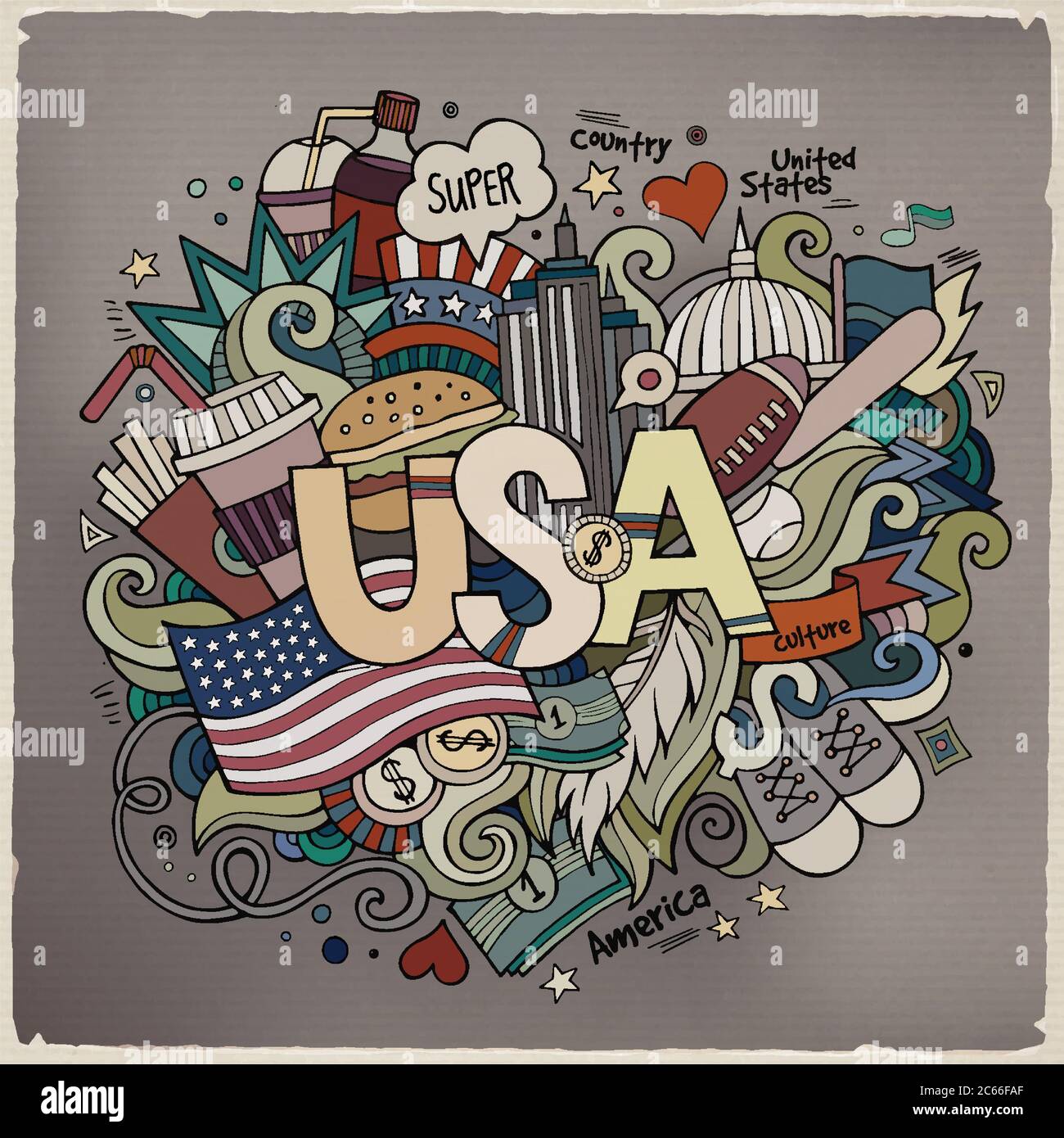 USA hand lettering and doodles elements background Stock Vector Image ...