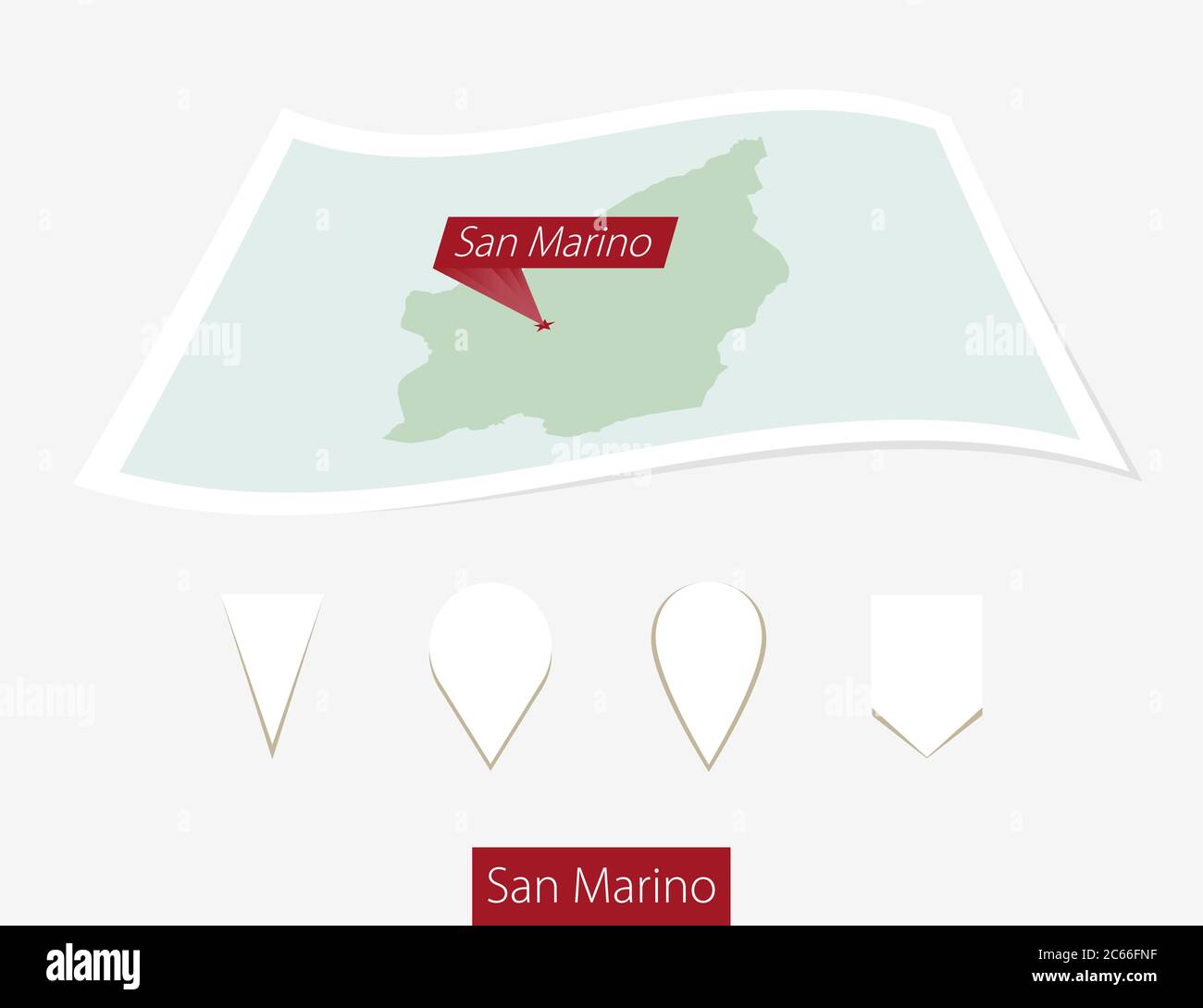 Curved paper map of San Marino with capital San Marino on Gray ...