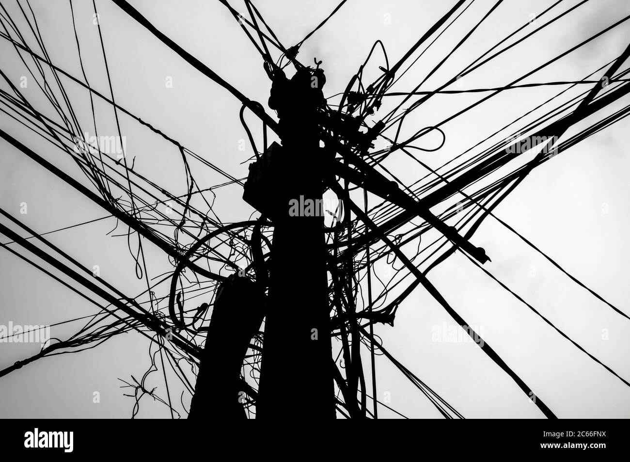 Silhouette of Dangerous Electricity Cables Pylon in Vietnam Stock Photo Alamy