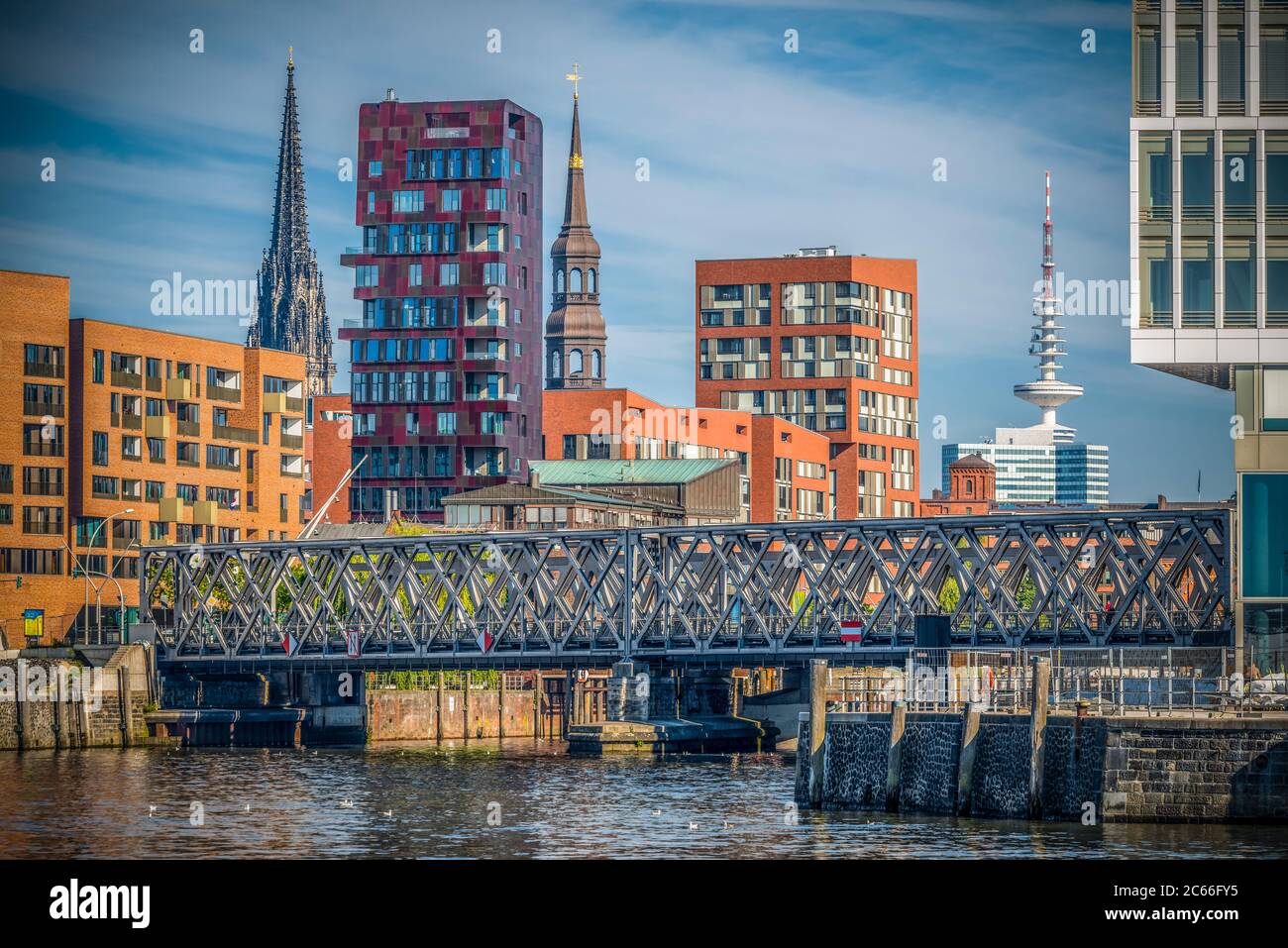 Germany, Hamburg, Port, Elbe River, HafenCity, Bridge, Magdeburg Bridge Stock Photo