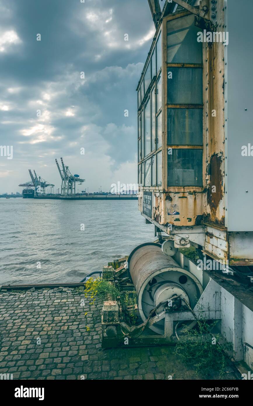 Germany, Hamburg, Elbe River, port, terminals, container terminals, Burchardkai Wharf Stock Photo