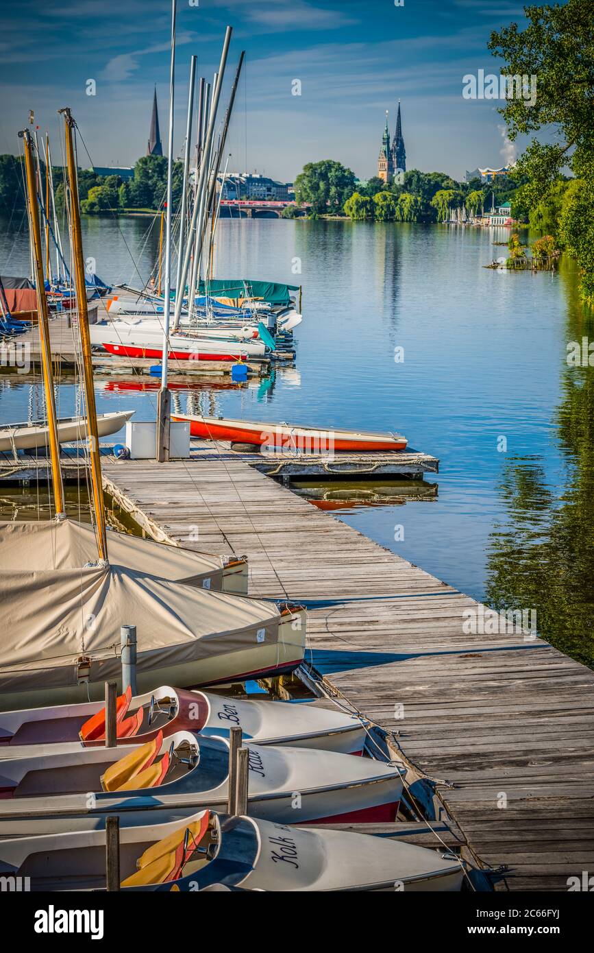 Germany, Hamburg, Outer Alster Lake, sailing, sailboat Stock Photo
