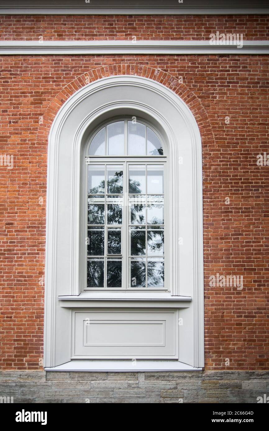 Window on the red brick wall old building Stock Photo - Alamy