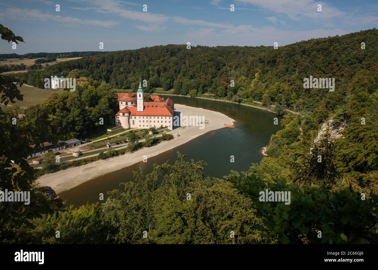 Weltenburg Abbey on the Danube River, from above Stock Photo