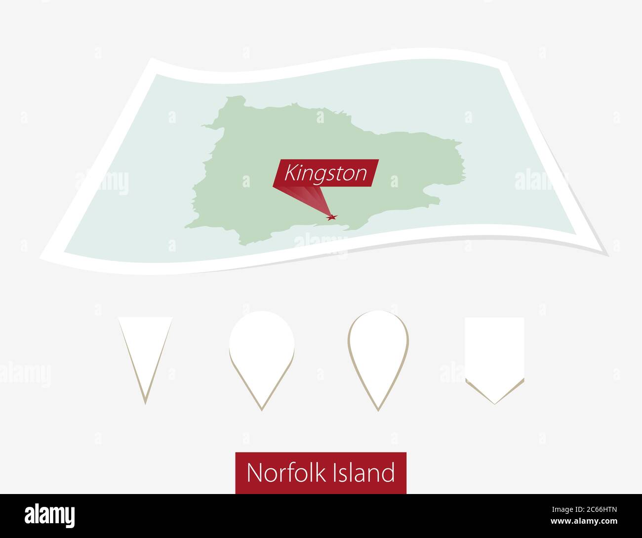 Curved Paper Map Of Norfolk Island With Capital Kingston On Gray Background Four Different Map Pin Set Vector Illustration Stock Vector Image Art Alamy