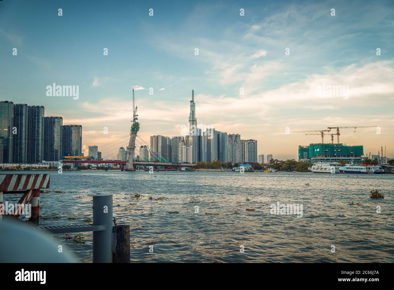 Ho Chi Minh city, Vietnam 07 July 2020 skyline with landmark 81 skyscraper, a new cable