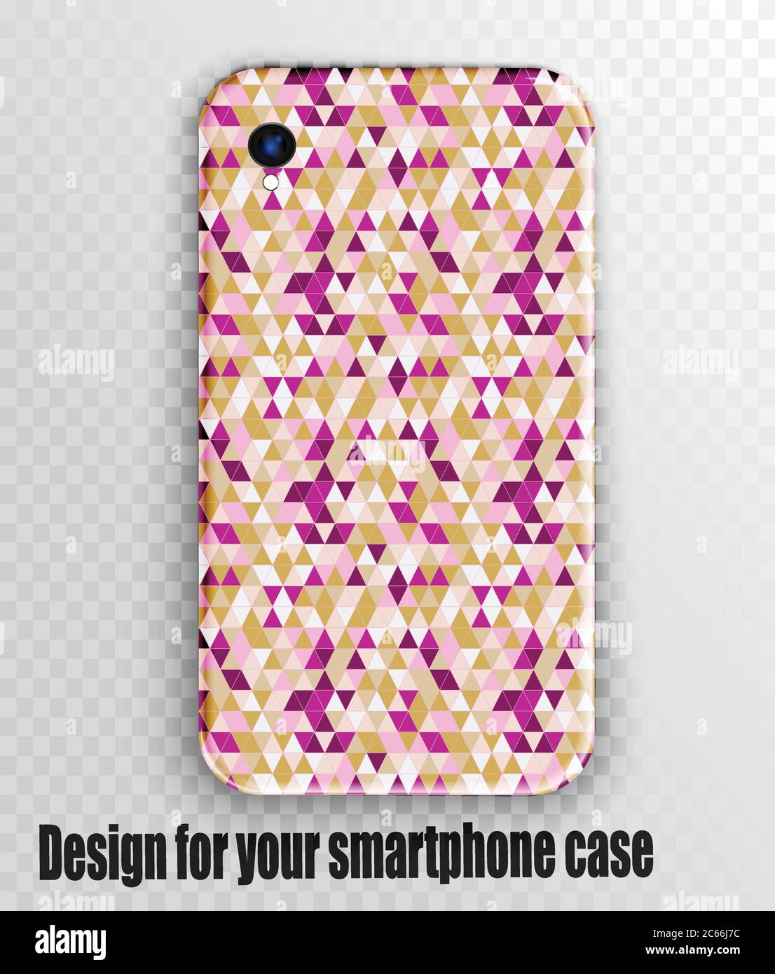 Phone case mockup. Memphis pattern background. Gradients geometric shape style. Vector illustration Stock Vector