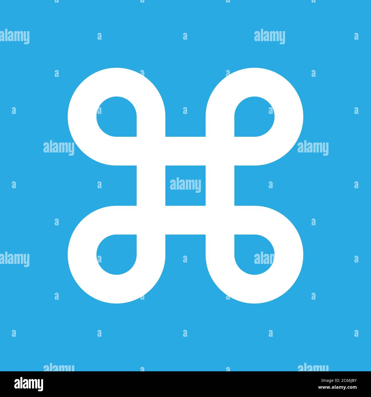 Bowen knot symbol for command key. Simple flat white illustration on blue background. Stock Vector