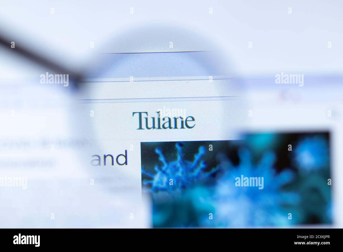 Moscow, Russia - 1 June 2020: Tulane University website with logo, Illustrative Editorial Stock Photo