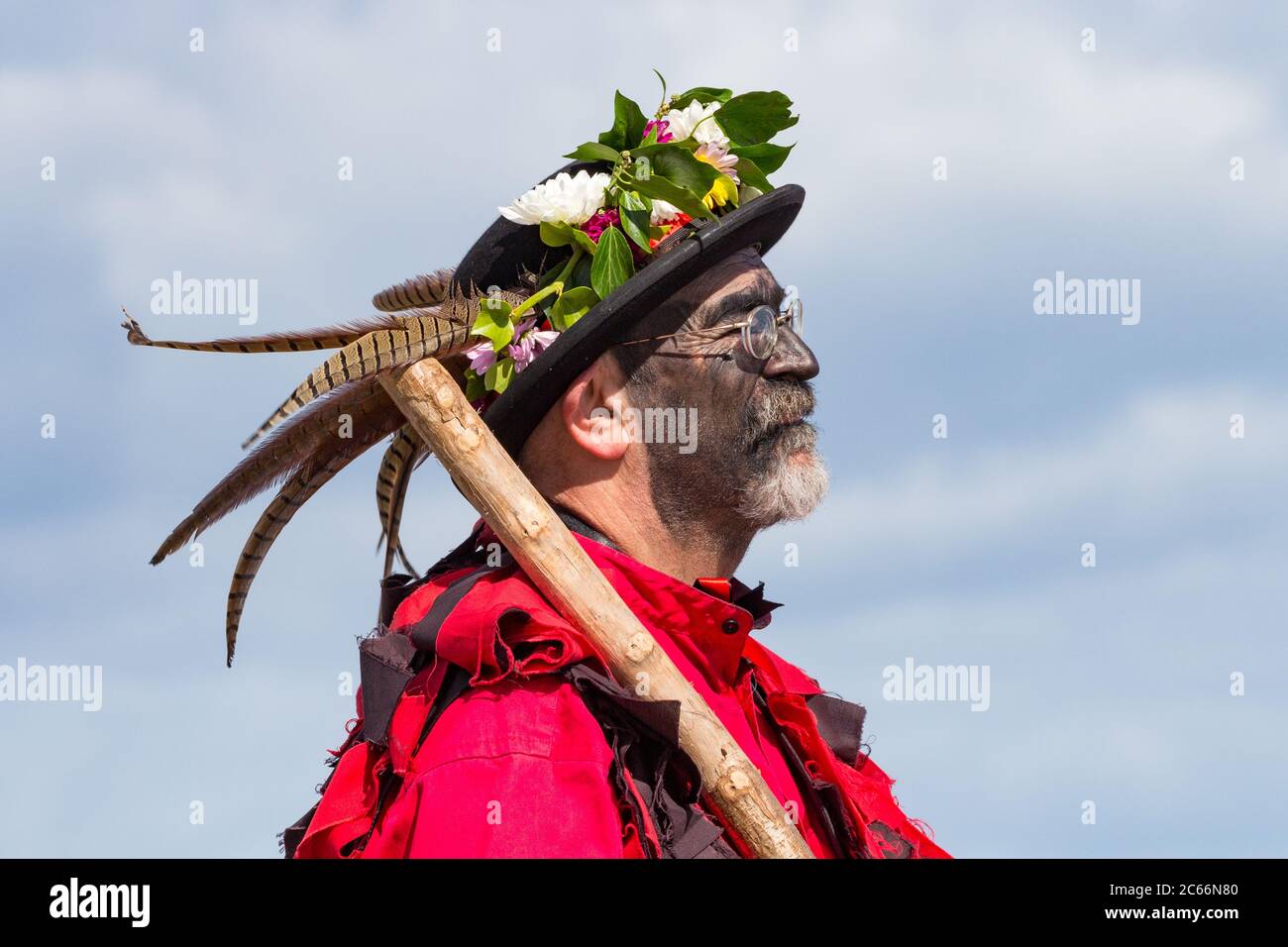 A morris Dancer at the Whitby Folk Week in 2014 Stock Photo