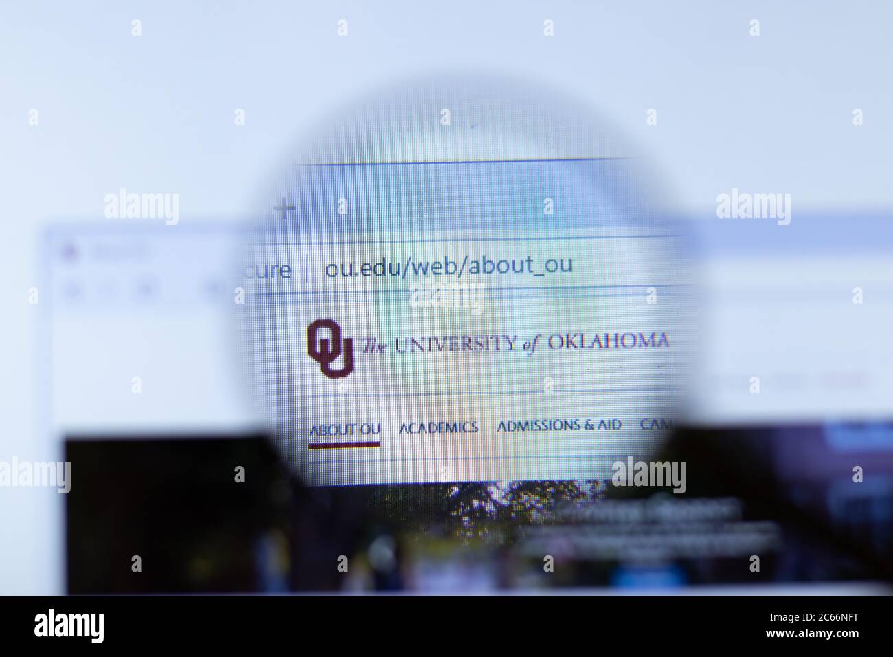 Moscow, Russia - 1 June 2020: University of Oklahoma, Norman website page in browser. Logo close-up, Illustrative Editorial Stock Photo