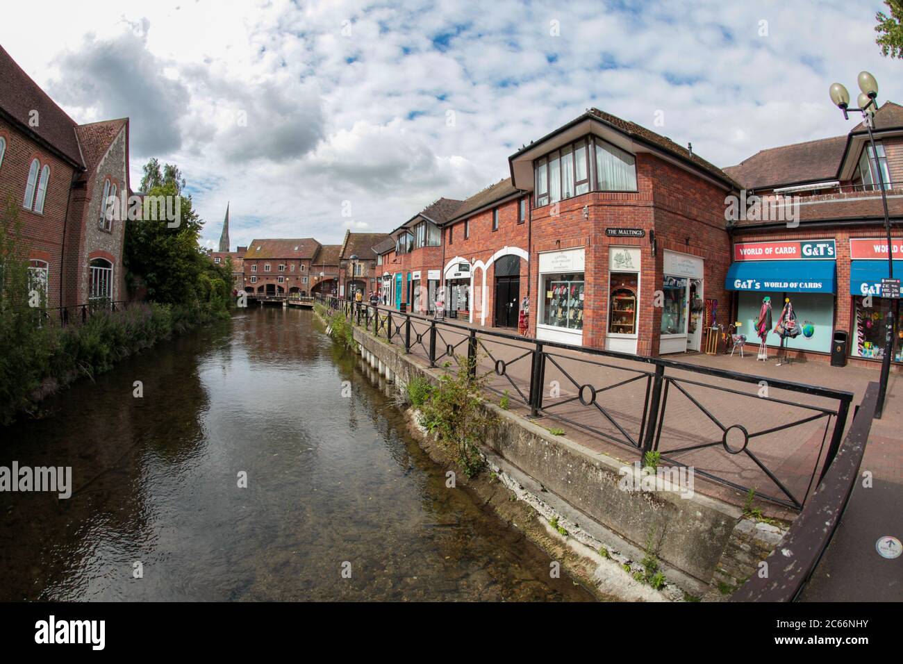 The Maltings shopping area in Salisbury Wiltshire UK. Empty of shoppers following the easing of lockdown. July 2020. Stock Photo