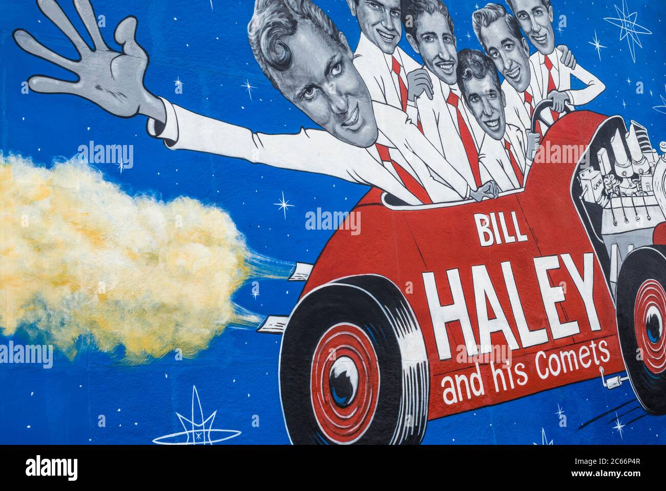 USA, New Jersey, The Jersey Shore, Wildwoods, 1950s-1960s rock and roll history, mural for Bill Haley and his Comets Stock Photo