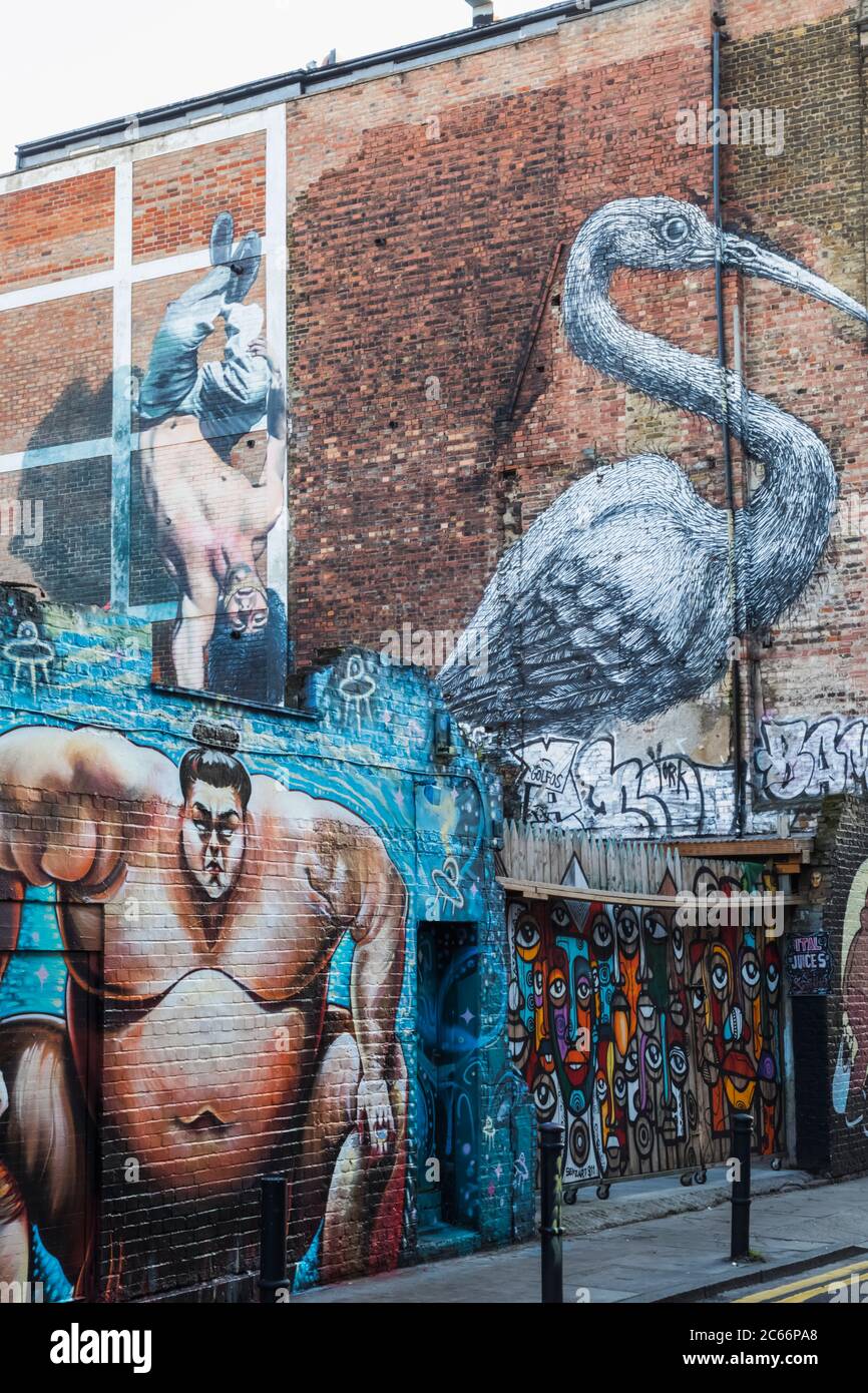 England, London, Shorditch, Brick Lane, Street Art Stock Photo