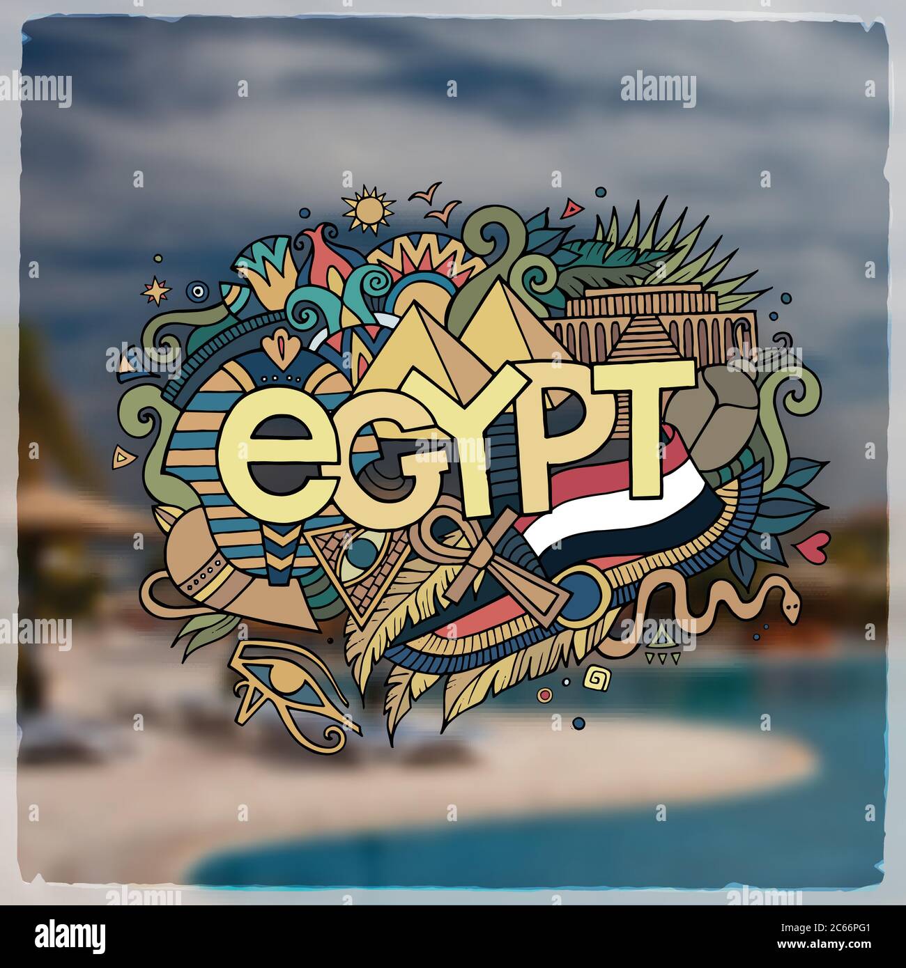 Egypt hand lettering and doodles elements background Stock Vector Image ...