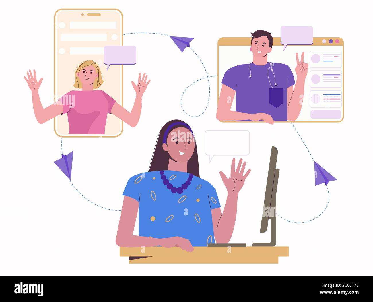Free Vector  Person talking online with friends illustrated