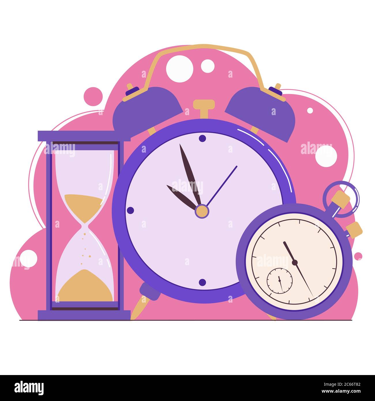 Time management. Planning. Clock, hourglass, alarm clock and stopwatch