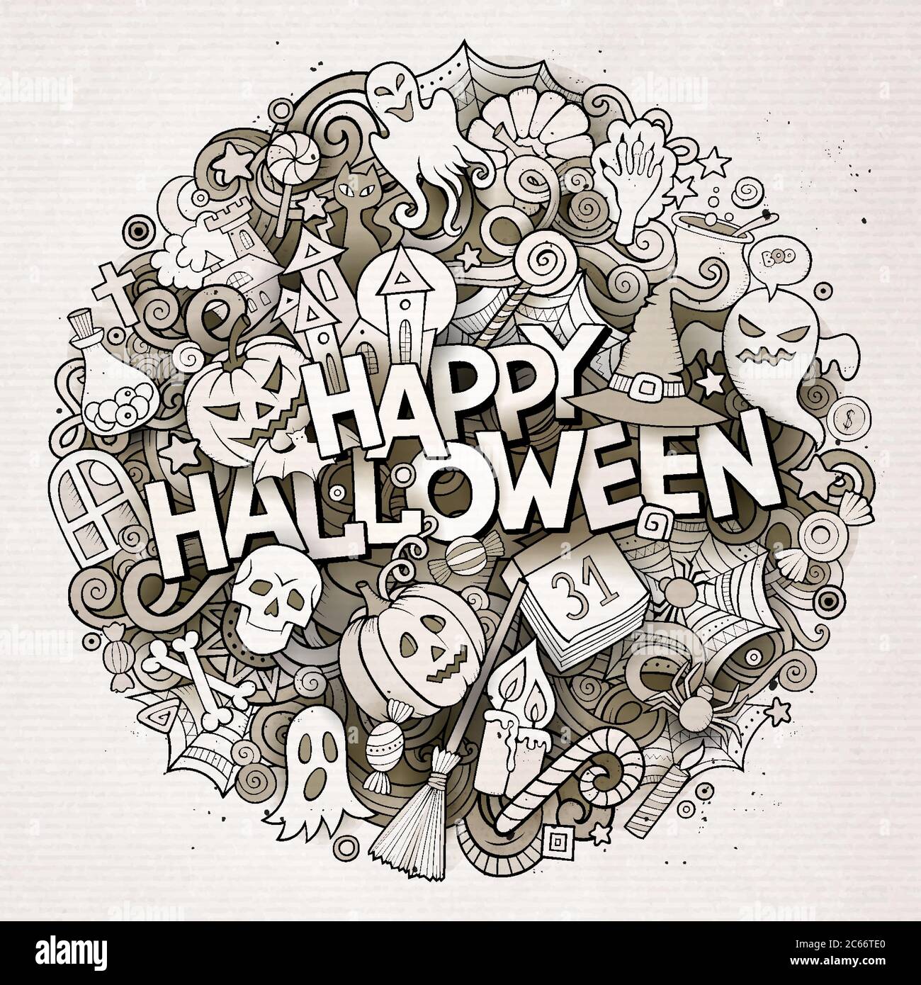 Cartoon cute doodles Halloween inscription Stock Vector Image & Art - Alamy