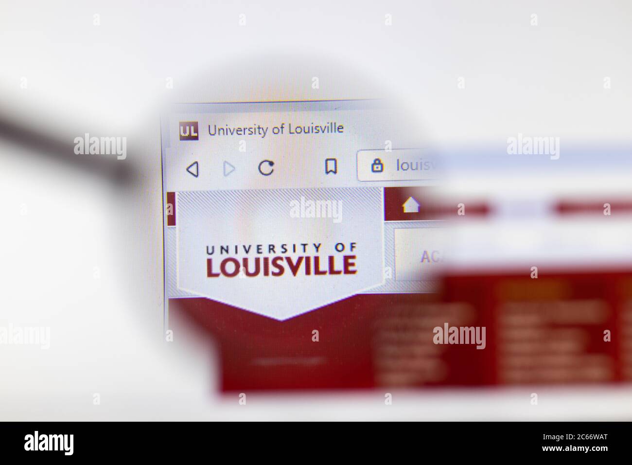 Moscow, Russia - 1 June 2020: University of Louisville website page in browser. Logo close-up, Illustrative Editorial Stock Photo