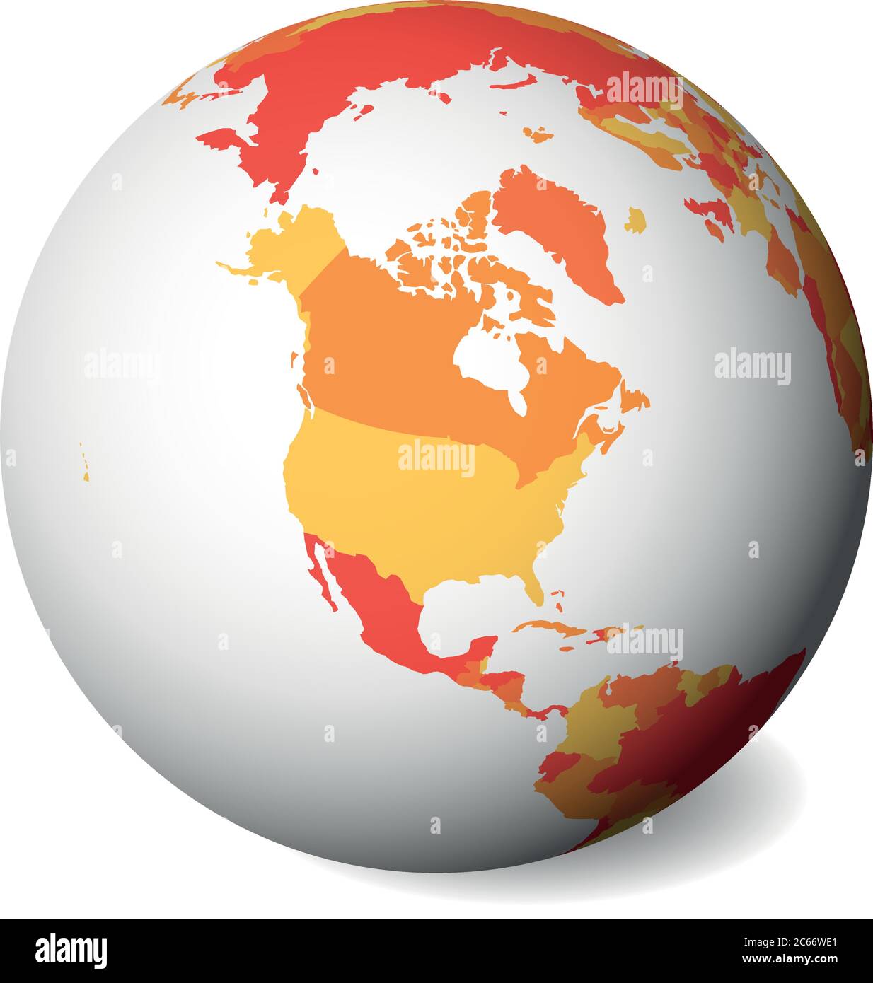 Blank political map of North America. 3D Earth globe with orange map. Vector illustration. Stock Vector