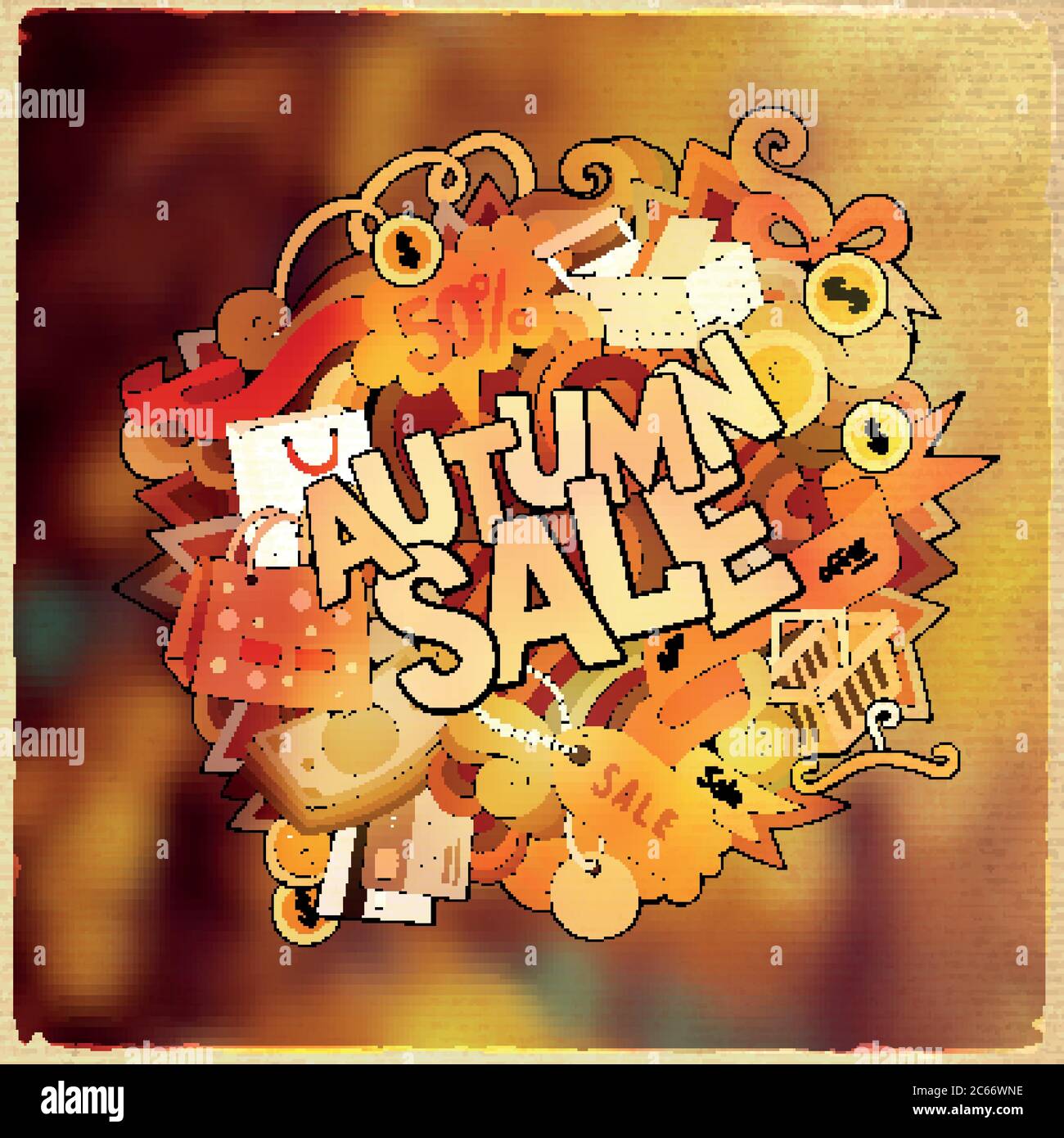 Autumn sale hand lettering and doodles elements Stock Vector Image ...