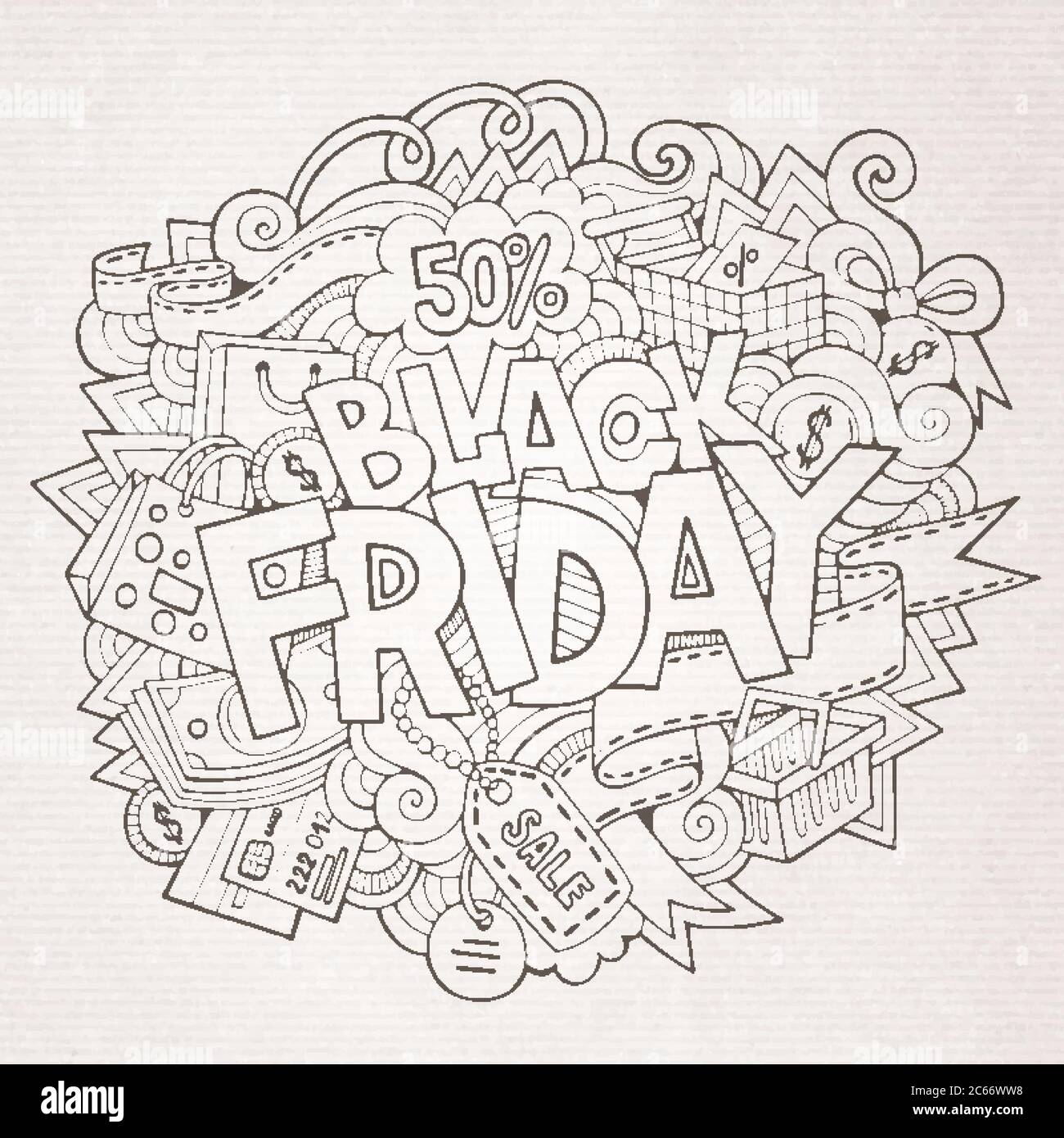 Black Friday sale hand lettering and doodles elements Stock Vector