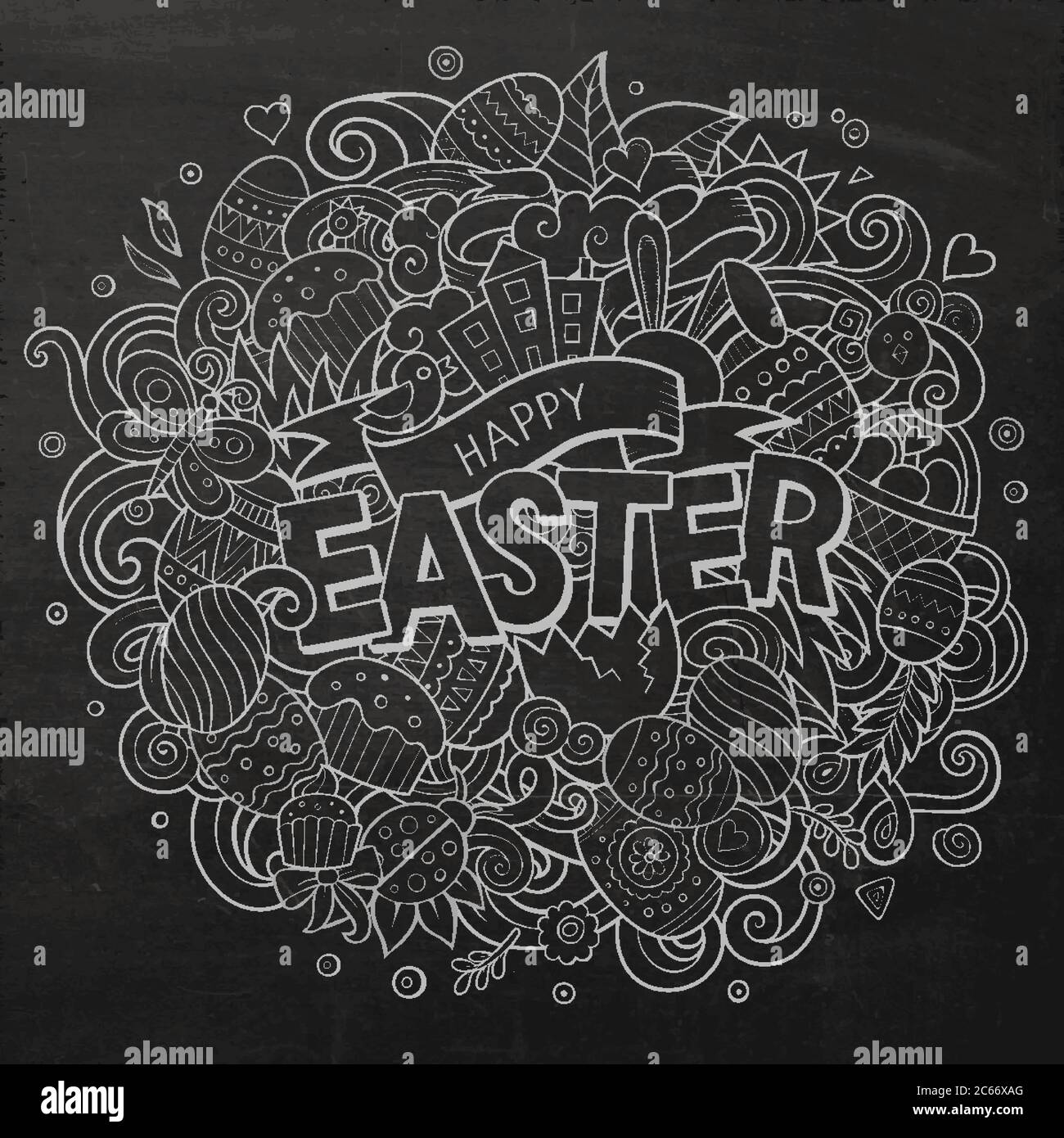 Cartoon vector hand drawn Doodle Happy Easter illustration Stock Vector ...