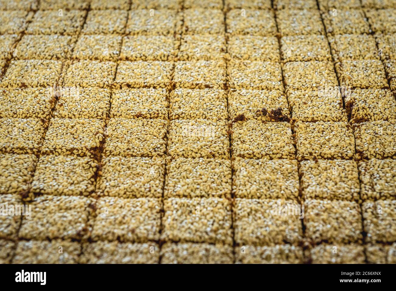Close up on a pieces of Arabic sweets, kind of Baclava with sesame