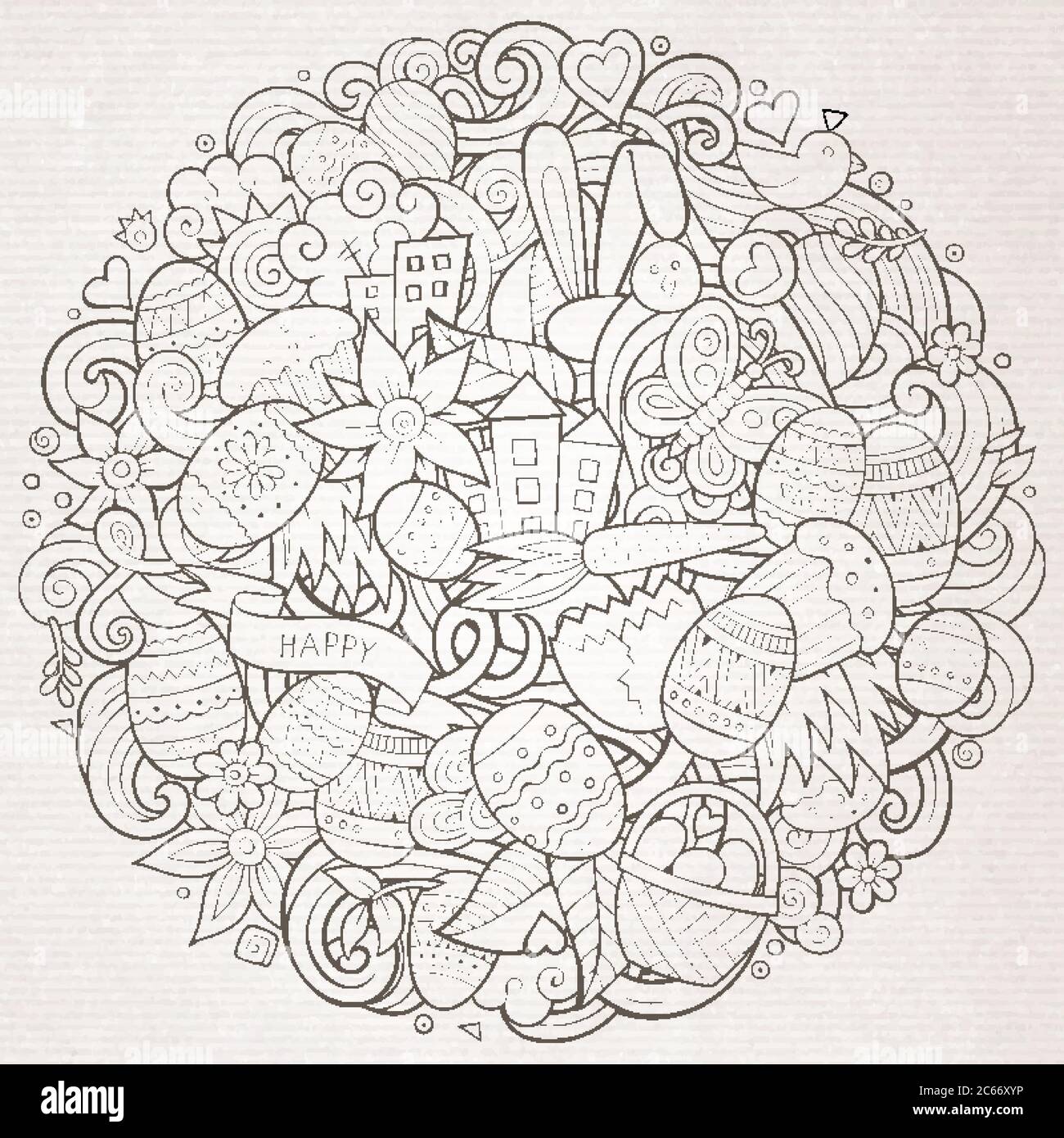 Cartoon vector hand drawn Doodle Happy Easter illustration Stock Vector ...