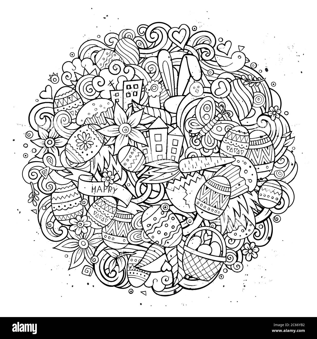 Cartoon vector hand drawn Doodle Happy Easter illustration Stock Vector ...