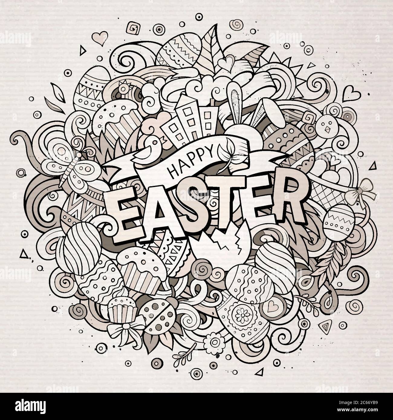 Cartoon vector hand drawn Doodle Happy Easter illustration Stock Vector ...