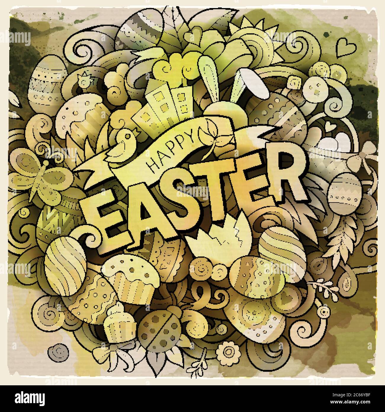 Cartoon vector hand drawn Doodle Happy Easter illustration Stock Vector ...