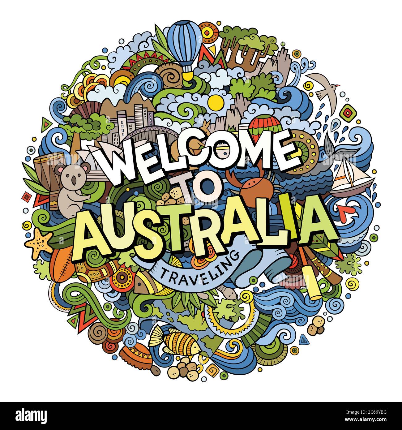 Ung dame Afdæk Ren Cartoon cute doodles hand drawn Welcome to Australia inscription Stock  Vector Image & Art - Alamy