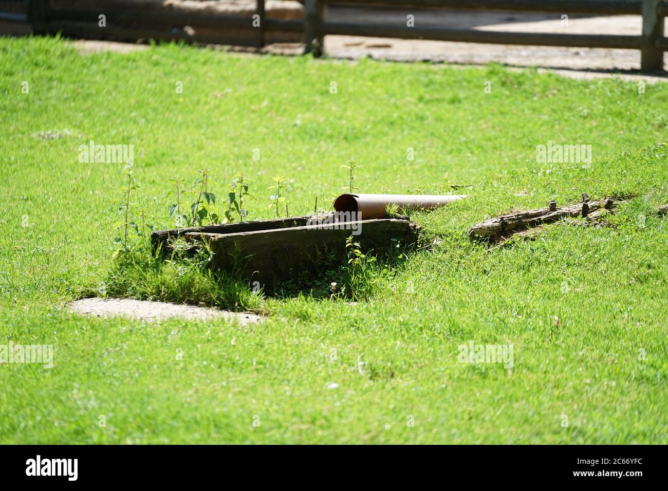 Plastic drain pipe through which apparently clean water flows Stock