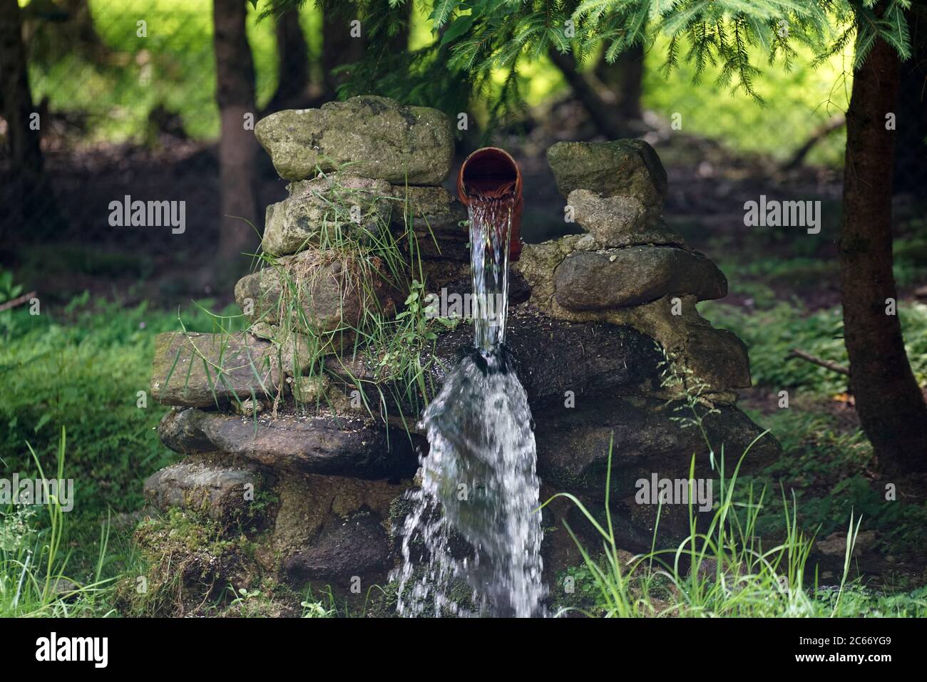 Plastic drain pipe through which apparently clean water flows Stock