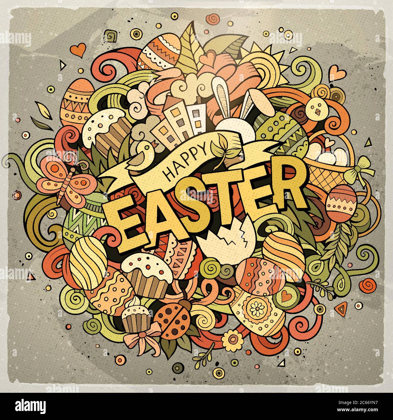 Cartoon vector hand drawn Doodle Happy Easter illustration Stock Vector ...