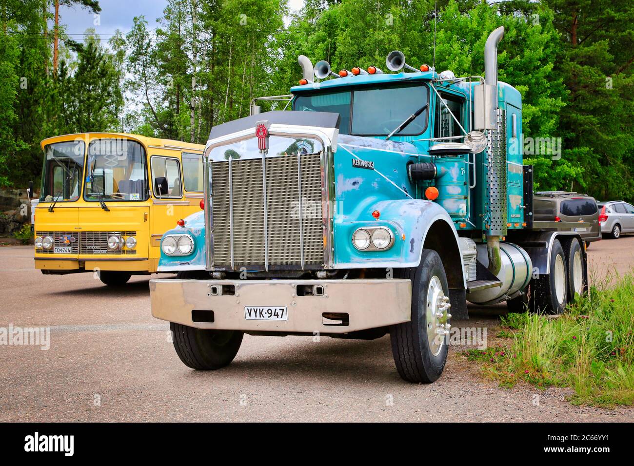 Classic Kenworth W900 semi truck on vintage truck event organised by The Vintage Truck Association of Finland. Lahnajärvi, Finland. July 4, 2020. Stock Photo