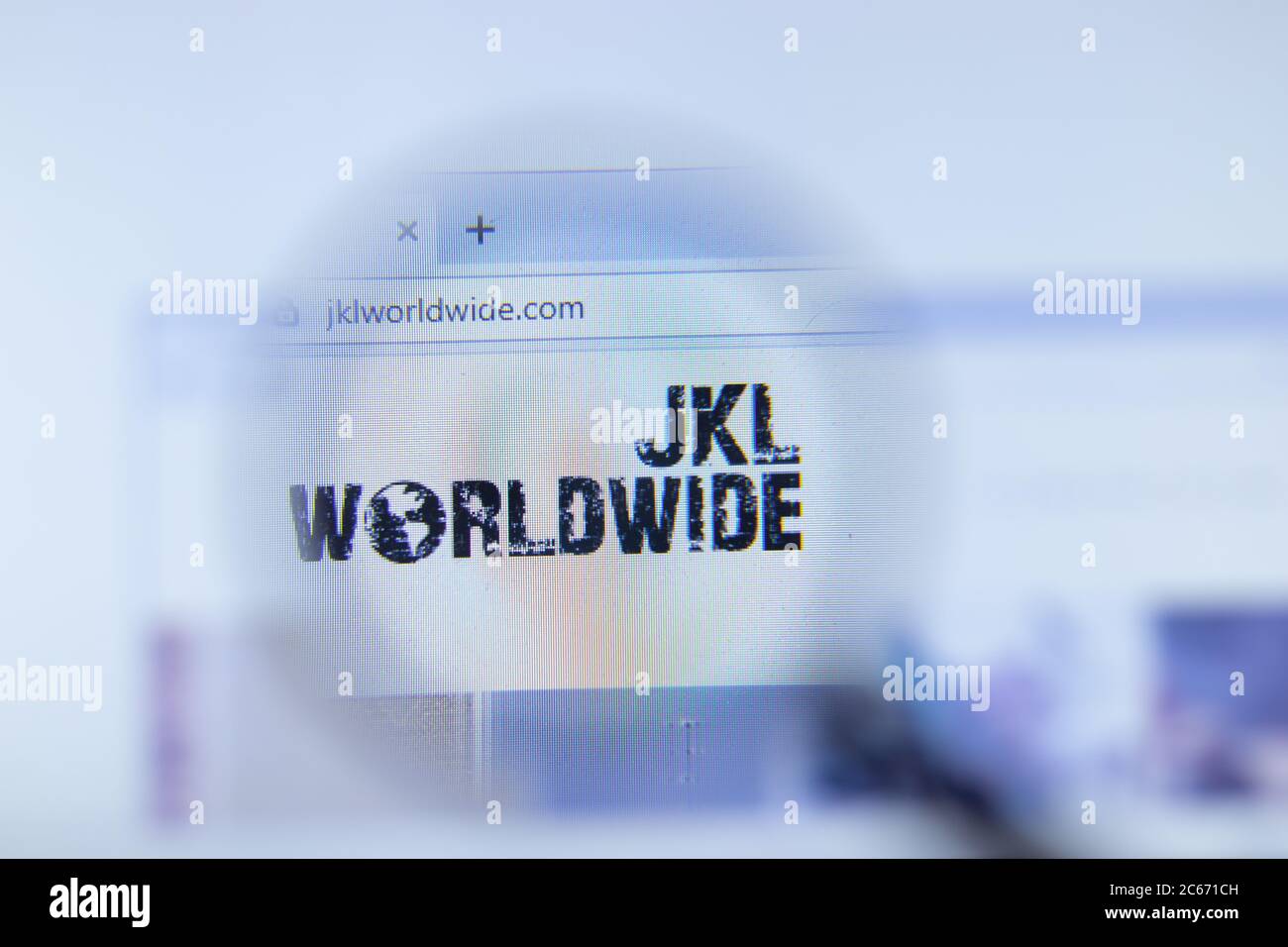 Moscow, Russia - 1 June 2020: JKL Worldwide website page in browser. Logo close-up, Illustrative Editorial Stock Photo