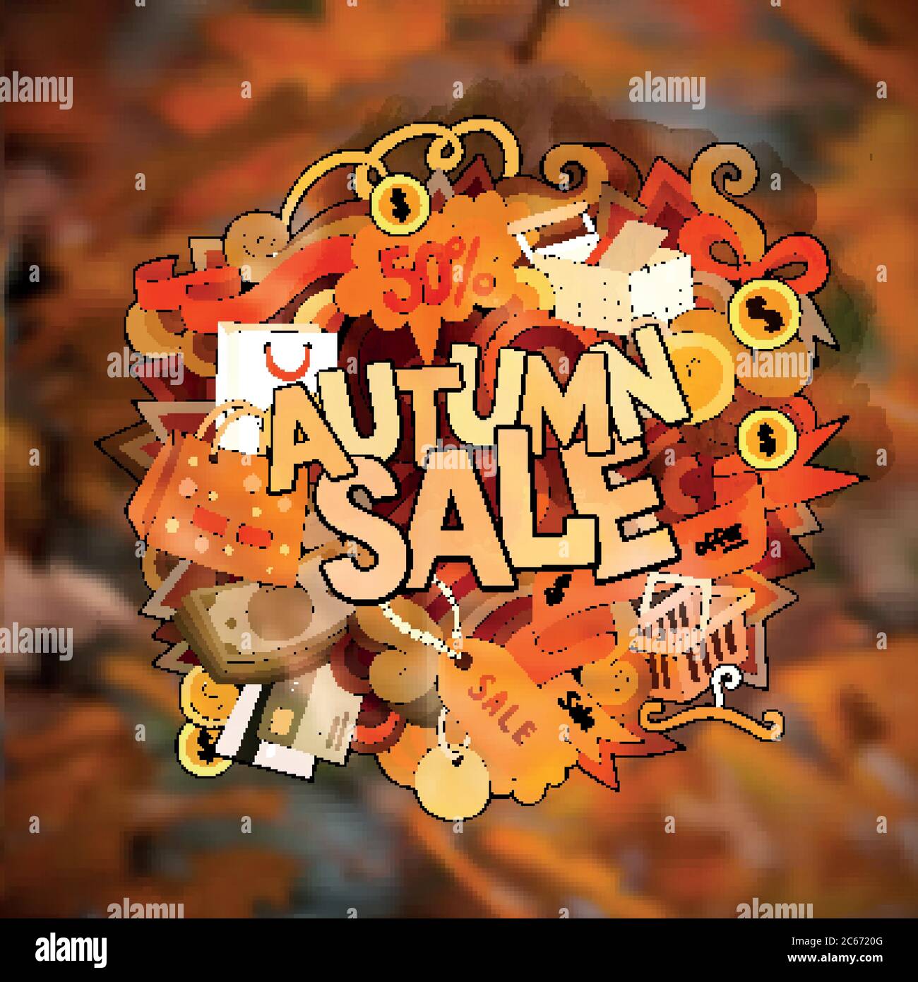 Autumn sale hand lettering and doodles elements Stock Vector Image ...