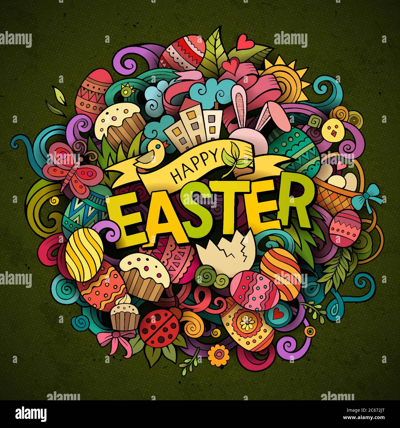 Cartoon vector hand drawn Doodle Happy Easter illustration Stock Vector ...
