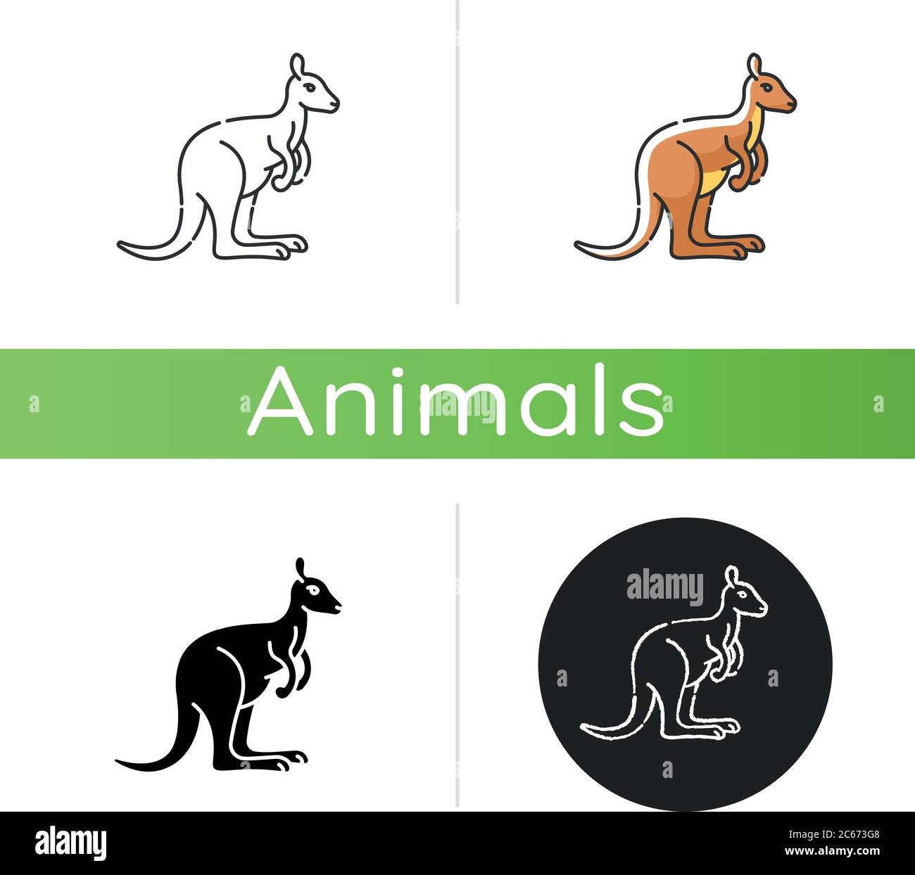Kangaroo icon. Linear black and RGB color styles. Exotic wallaby, wild ...